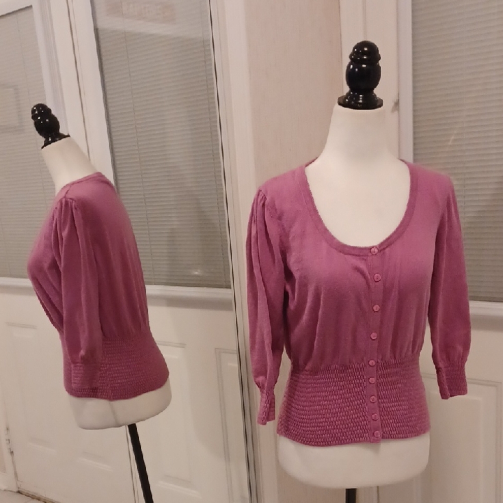 4/$30 Chic Pink Button-Up Fitted Cardigan - Size Large